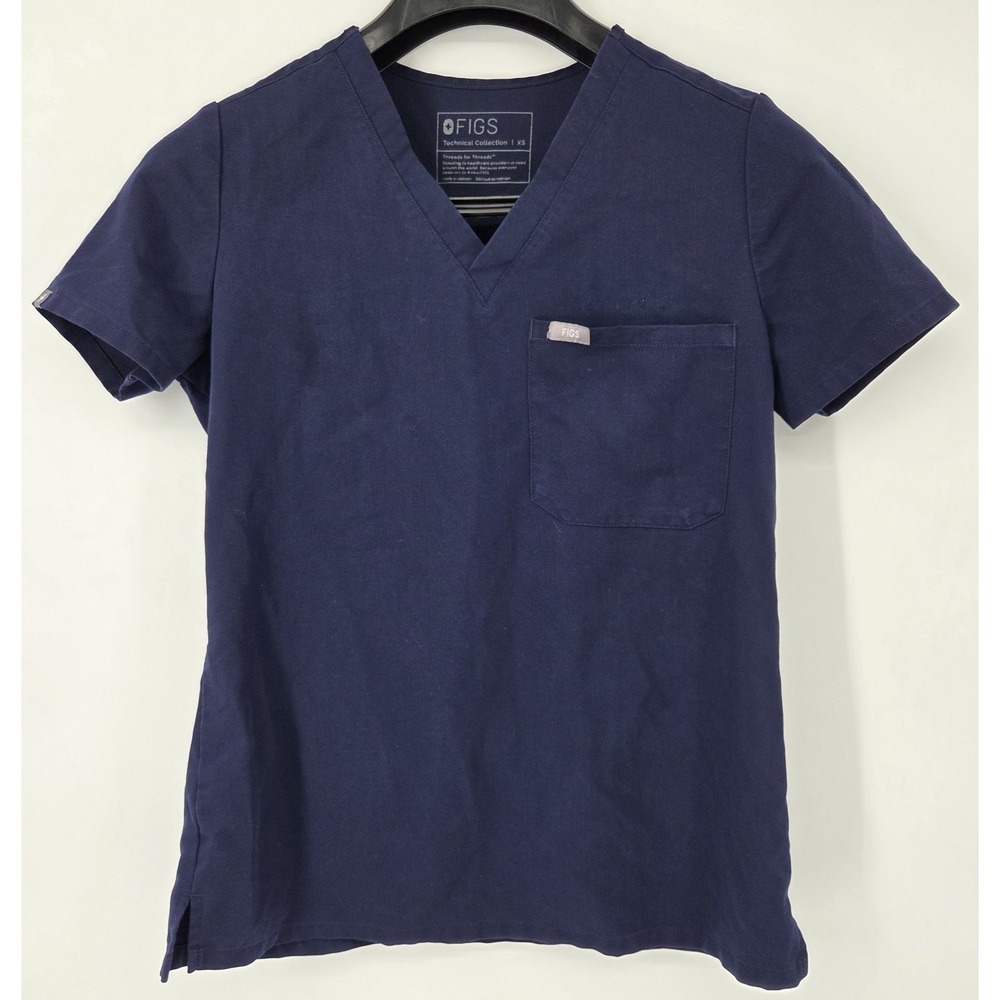FIGS Catarina Scrub Top V Neck Short Sleeve Navy Blue Technical Collection XS